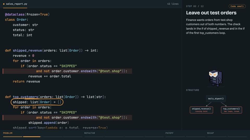 Imperative to declarative: loops into pipelines in Python, step 2: Leave out test orders