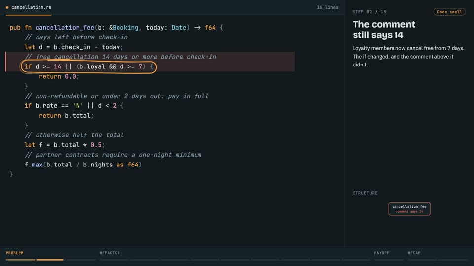 Clean code: replace comments with code in Rust, step 2: The comment still says 14