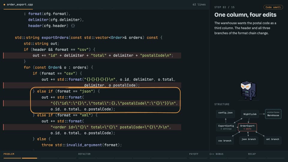 YAGNI: delete speculative options in C++, step 2: One column, four edits